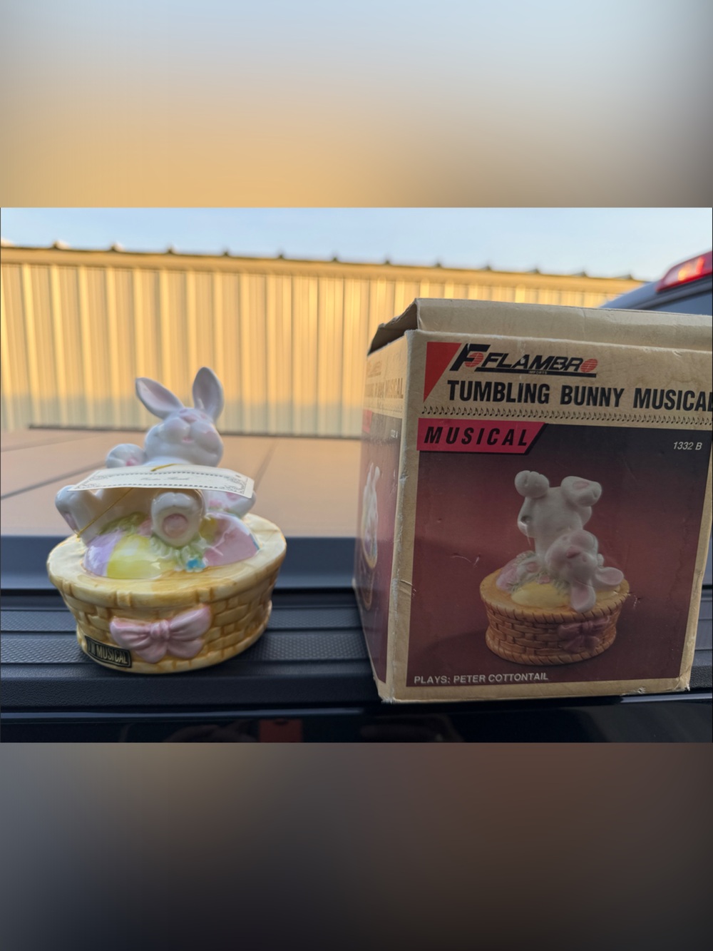 Flamero Tumbling Bunny Musical Figurine - Pastel Yellow & Pink